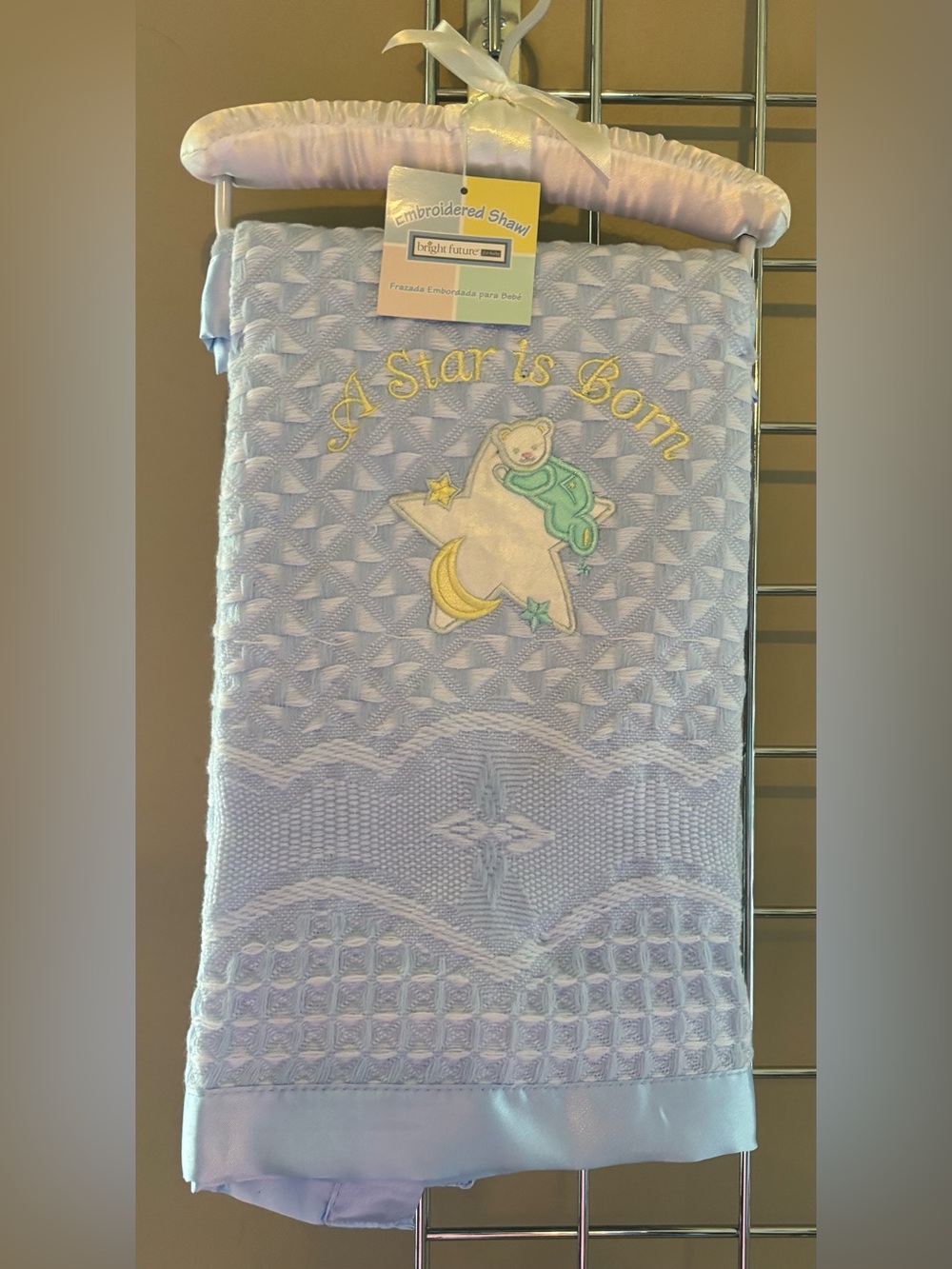 NOS Vintage Embroidered Baby Blanket JCPenney Satin Trim Vintage Shower Gift